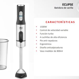 BATIDORA UFESA C.M.1500W ECLIPSE FUNCIÓN TURBO 4 CUCHILLAS DE ALTA EFICIENCIA ERGONÓMICA DISEÑO ANTI SALPICADURAS VASO MEDIDOR