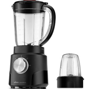 BATIDORA UFESA VASO 1,5L 600W NEGRA JARRA DE TAPA CON CIERRE HERMÉTICO CON APERTURA PARA INTRODUCIR ALIMENTOS 2 VELOCIDADES + TURBO 4 CUCHILLAS EXTRAÍBLES DE ACERO INOXIDABLE BLOQUEO DE SEGURIDAD JARRA APTA PARA LAVAVAJILLAS PIES ANTIDESLIZANTES PROTE