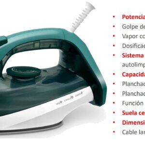 PLANCHA UFESA 2400W VAPOR SUELA CERAMICA 160 GR GOLPE DE VAPOR 0-30 GR/MIN. SISTEMA ANTICAL 2 EN 1 BLANCA-VERDEAGUA