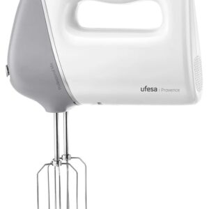 BATIDORA UFESA AMASADORA MANO 600W 5 VELOCIDADES + TURBO PARA PREPARAR TODO TIPO DE MEZCLAS 2 VARILLAS IDEAL PARA TEXTURAS MÁS ESPESAS COMO MASAS 2 VARILLAS BATIDORA UFESAS DE ACERO INOX. IDEAL PARA PREPARAR MEZCLAS SUAVES COMO PASTELES 3 FUNCIONES: BA