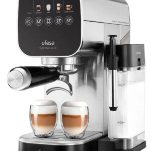 CAFETERA UFESA EXPRESS 20 BARES SIENNA LATTE JARRA LECHE Sistema de calentamiento instantáneoThermoblock Portafiltro metálico para 1 y 2 tazas PANEL TACTIL