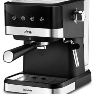 CAFETERA UFESA EXPRESS 20 BARES 1050W PANEL DE CONTROL TÁCTIL DEPÓSITO DE AGUA EXTRAÍBLE DE 1.5L PORTAFILTRO METÁLICO PARA 1 Y 2 TAZAS Y MONODOSIS (ESE) VAPORIZADOR ORIENTABLE BANDEJA RECOGE GOTAS EXTRAÍBLE BANDEJA CALIENTA-TAZAS APAGADO AUTOMÁTI