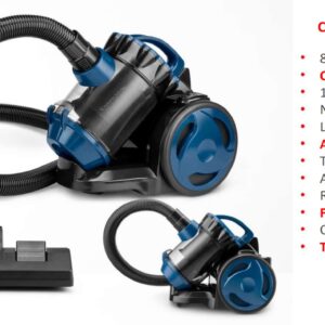 ASPIRADOR UFESA S/BOLSA TECNOLOGÍA MULTICICLÓNICA 2L CAPACIDAD AZUL FILTRO HEPA TUBOS TELESCÓPICOS METÁLICOS CEPILLO CONMUTABLE RUEDAS DE GOMA ASA DE TRANSPORTE RECOGE CABLES AUTOMÁTICO 800W